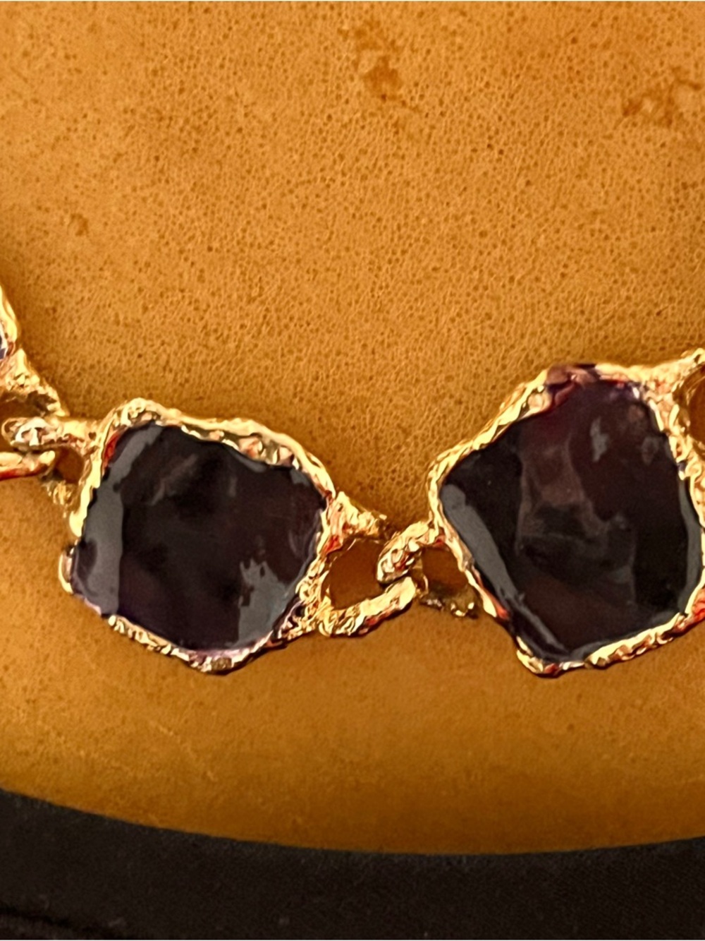 Gold Chain Necklace with Deep Brown Gemstone Links - Picture 3 of 4